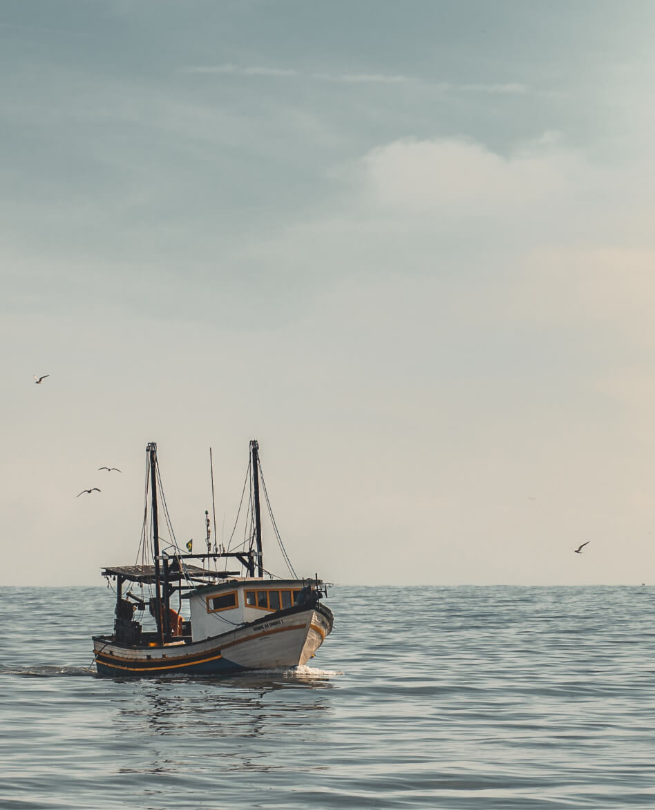 Barco de pesca em alto mar