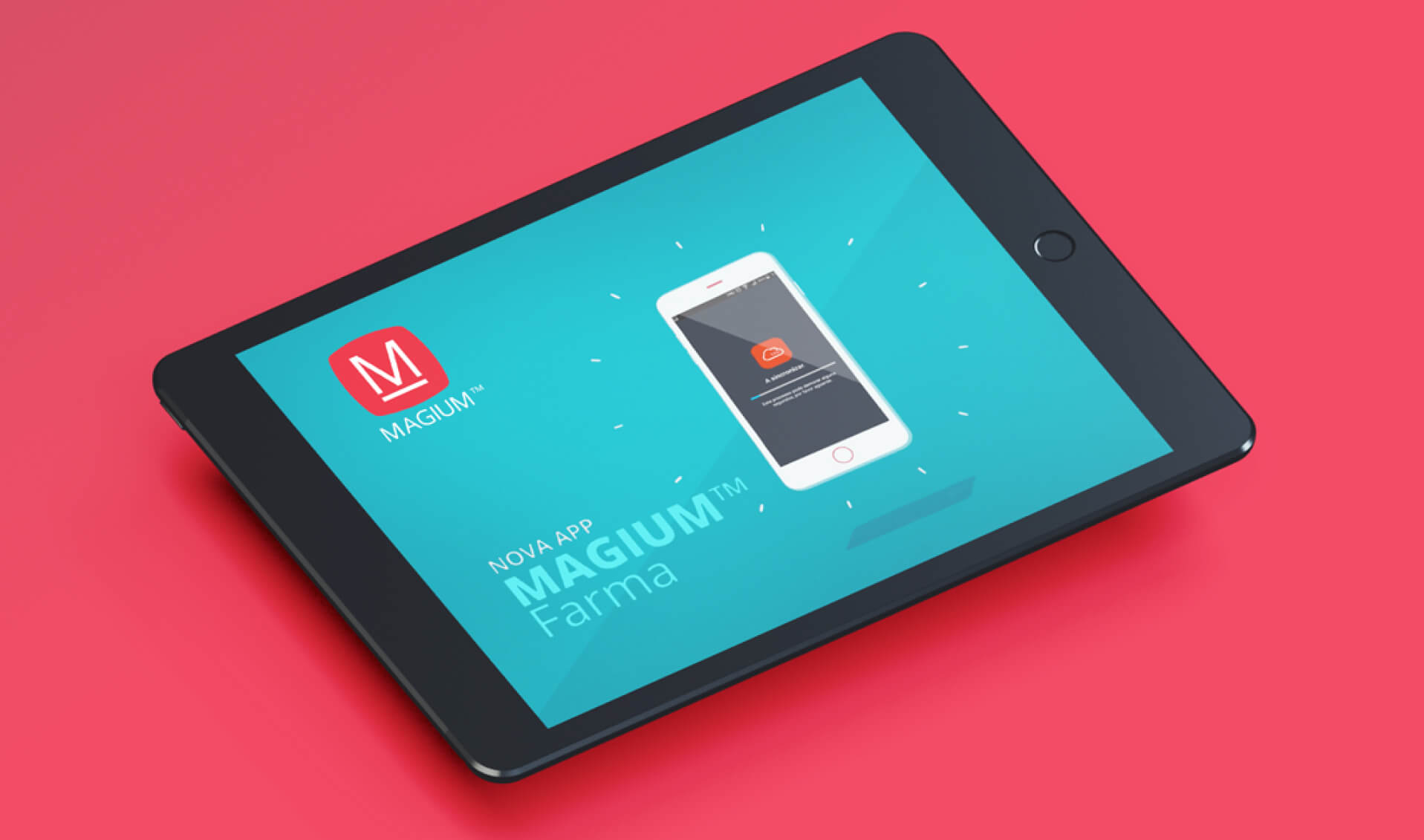 Mockup da app Magium Farma em Tablet
