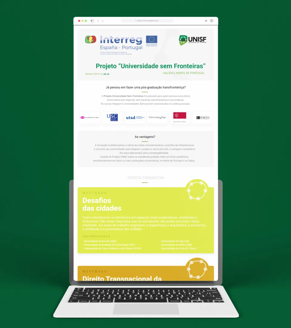 Newsletter e email marketing para o projeto unisf