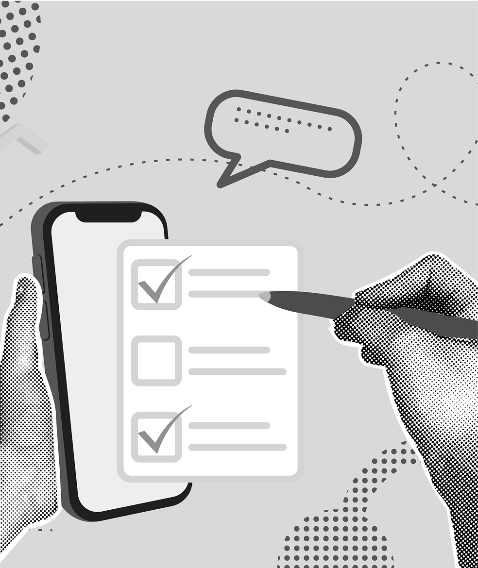 Checklist with graphic elements about visual identity review.